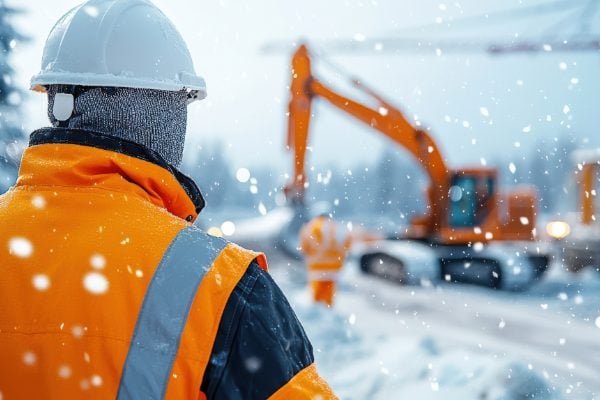 Construction worker cold on-site in the winter.