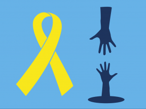 World Suicide Prevention Day Ribbon with a hand reaching out to another down a hole