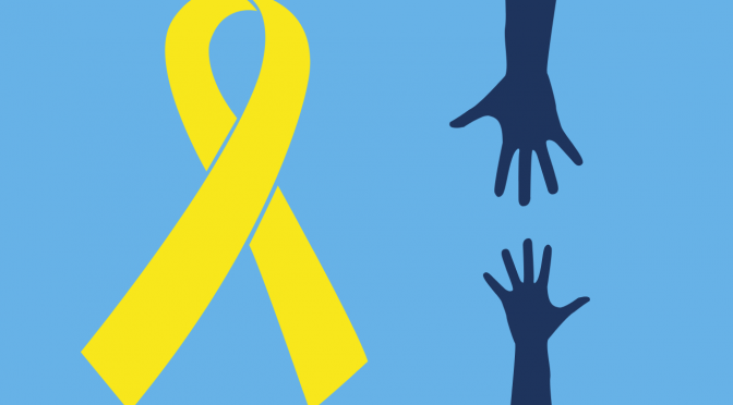 World Suicide Prevention Day Ribbon with a hand reaching out to another down a hole