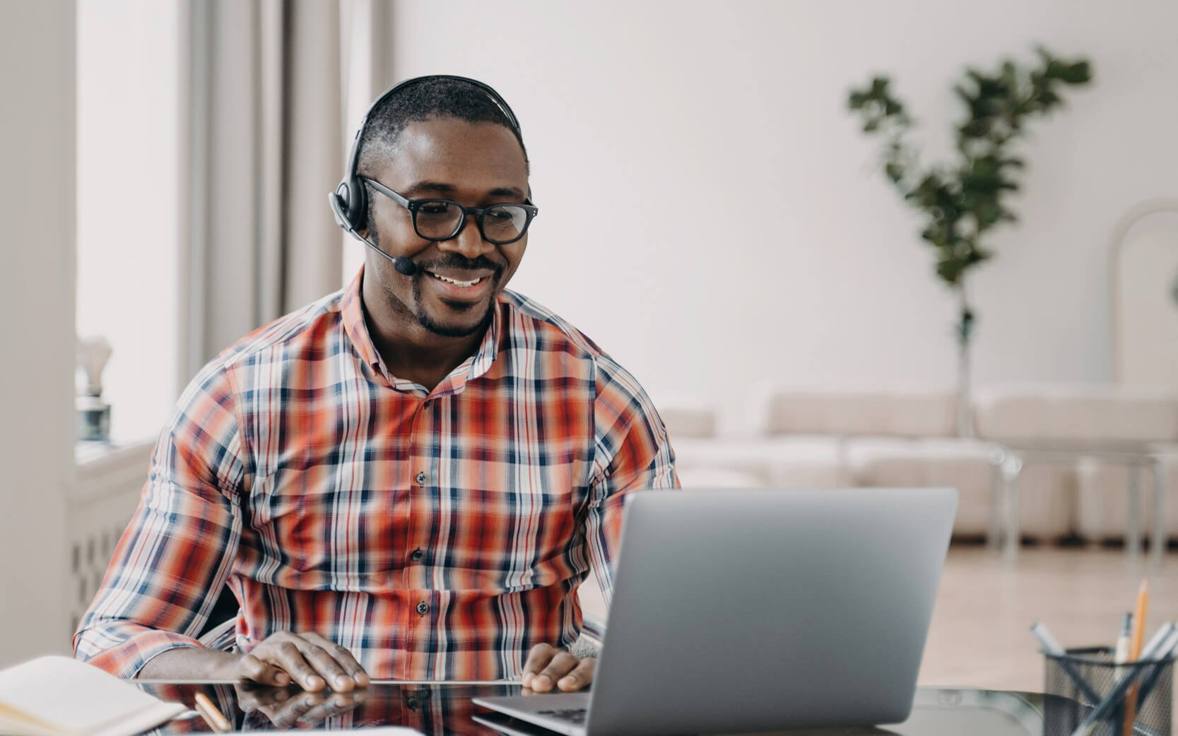 Employee completing his office induction online