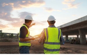 construction professionals discussing site works after completing construction course