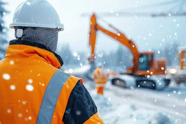 Construction worker cold on-site in the winter.
