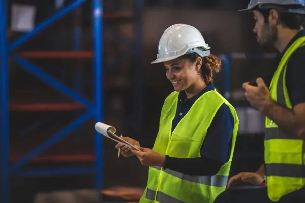 Woman looks at clipboard